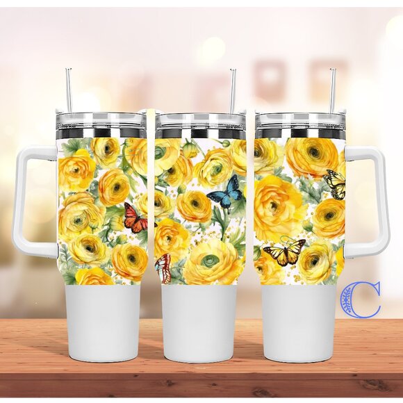 Beautiful Spring Bright Tropical Floral Flower 40 oz Tumbler/Water bottle/Mug wi - Picture 1 of 1